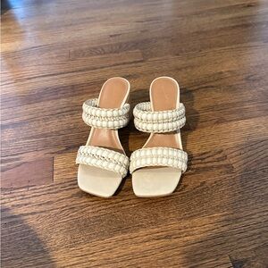 Elegant Cream Woven Strap Heels